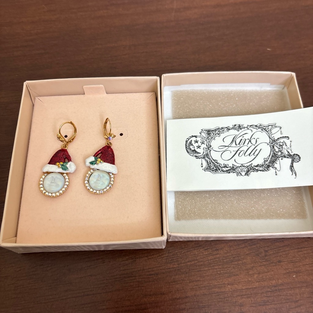 Kirk's Folly Seaview Moon Face With Santa Claus Hat Dangle Lever Back Earrings